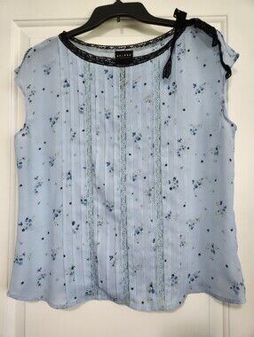 Axcess Lace-Trim Pintuck Floral Blouse - Light Blue